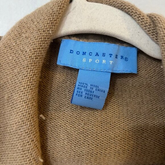 Doncaster Sport Tan 100% Wool Open Front Short Sleeve Hooded Sweater Size Medium - Picture 3 of 4